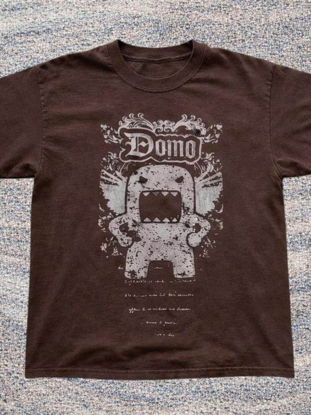 Gildan Brown Domo Graphic Tee with Distressed Silver Print